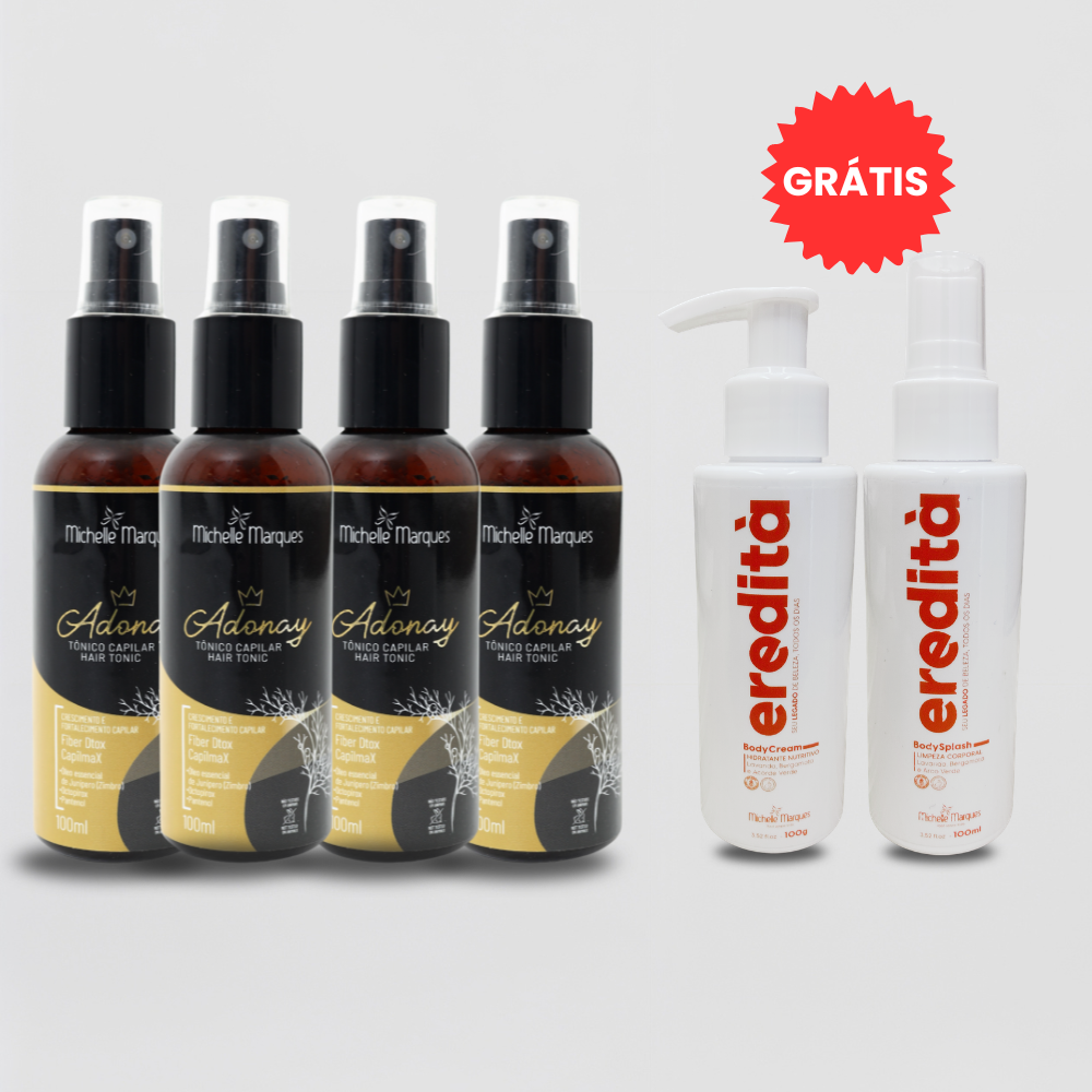 Combo de 4 Adonay Tônico Capilar + Kit Body Splash e Body Cream de presente